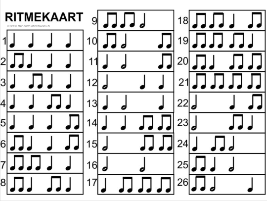 Ritmekaart met 28 ritmes
